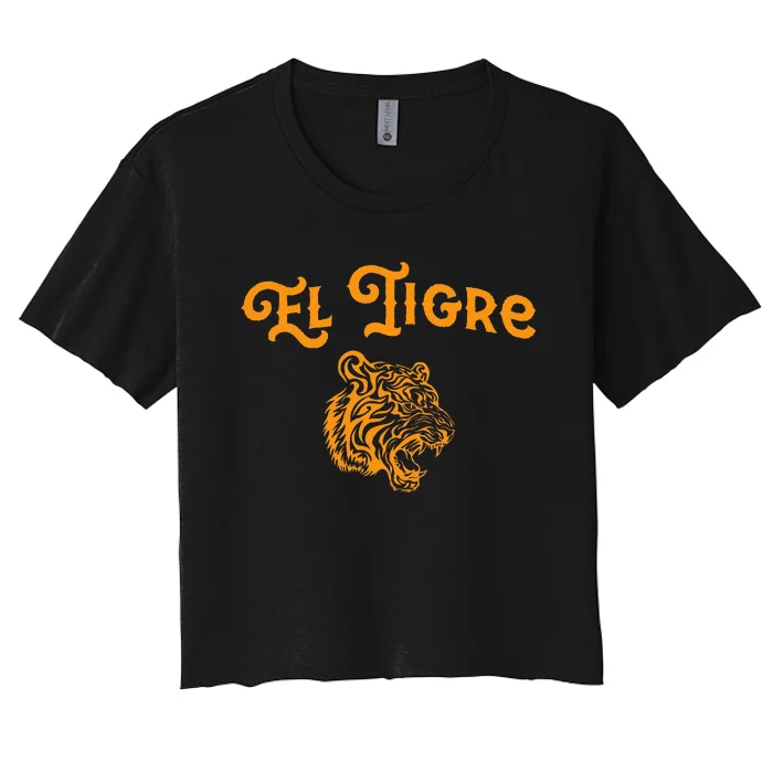 El Tigre With A Tiger Head Tiger Women's Crop Top Tee