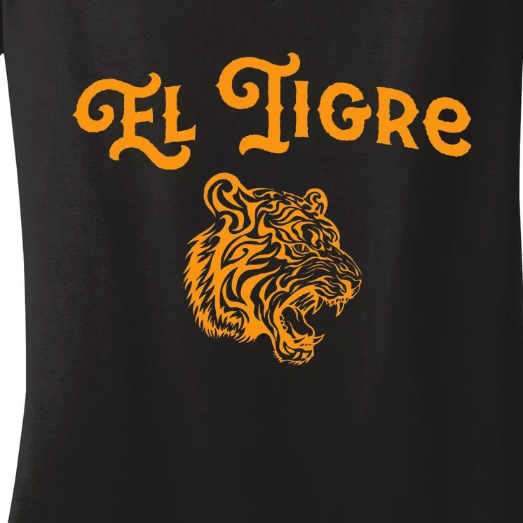 El Tigre With A Tiger Head Tiger Women's V-Neck T-Shirt