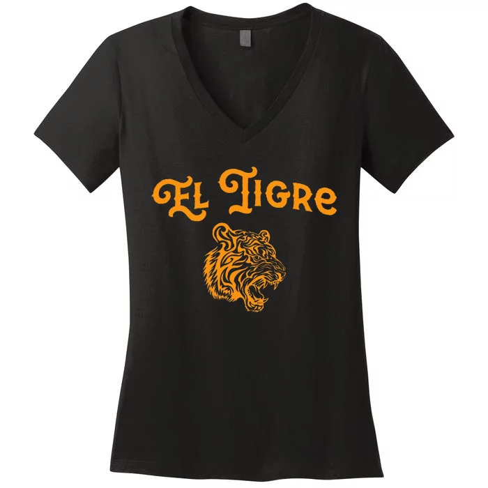 El Tigre With A Tiger Head Tiger Women's V-Neck T-Shirt