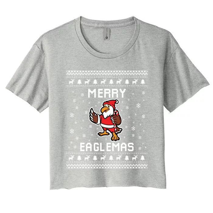 Eagles Ugly Christmas Sweater Eagles Lover Holiday Present Gift Women's Crop Top Tee