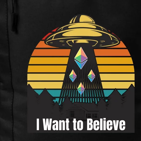 Ethereum UFO Encounter Retro Sunset, I Want To Believe Crypto Daily Commute Backpack