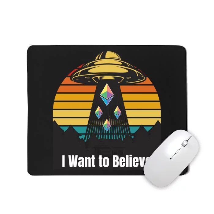 Ethereum UFO Encounter Retro Sunset, I Want To Believe Crypto Mousepad