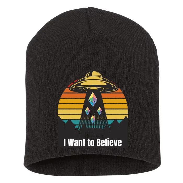 Ethereum UFO Encounter Retro Sunset, I Want To Believe Crypto Short Acrylic Beanie