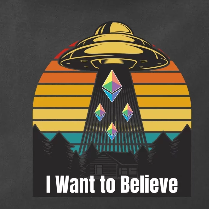 Ethereum UFO Encounter Retro Sunset, I Want To Believe Crypto Zip Tote Bag