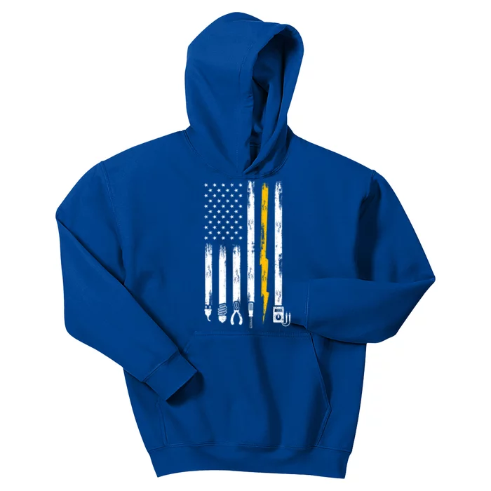 Electrician Us Flag Tools For Electricians Cute Gift Kids Hoodie