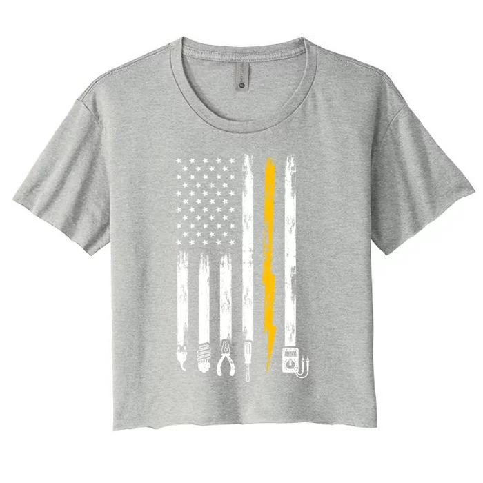 Electrician Us Flag Tools For Electricians Cute Gift Women's Crop Top Tee