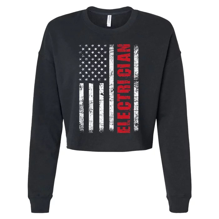 Electrician USA Flag Lineman Electrical Worker Repair Cropped Pullover Crew