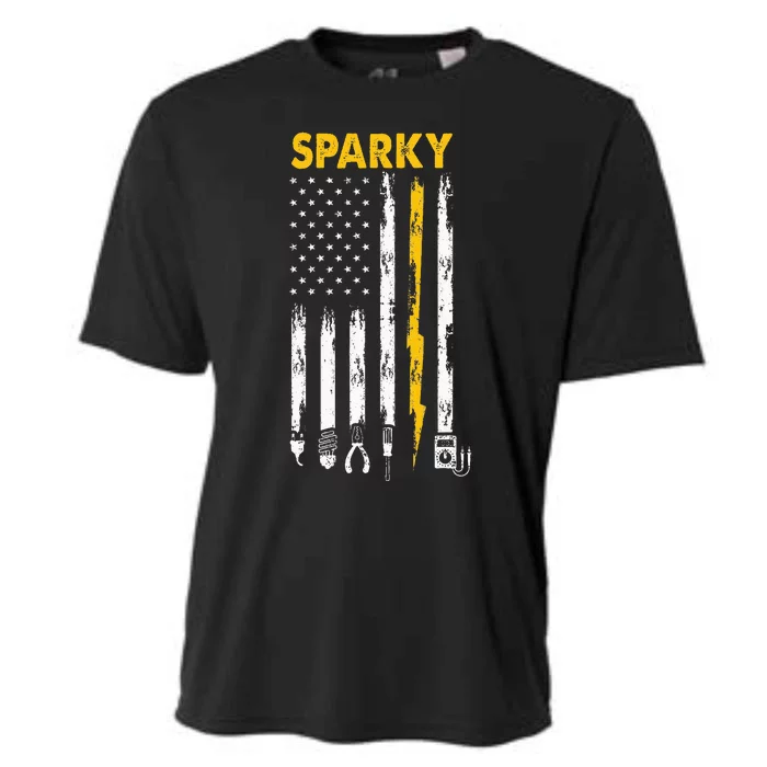 Electrician Us Flag Sparky Tools Cooling Performance Crew T-Shirt