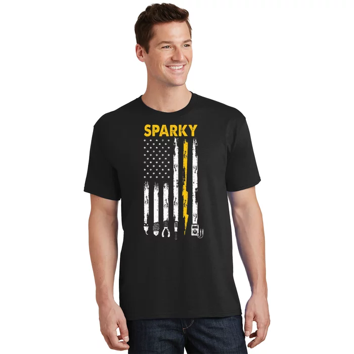 Electrician Us Flag Sparky Tools T-Shirt