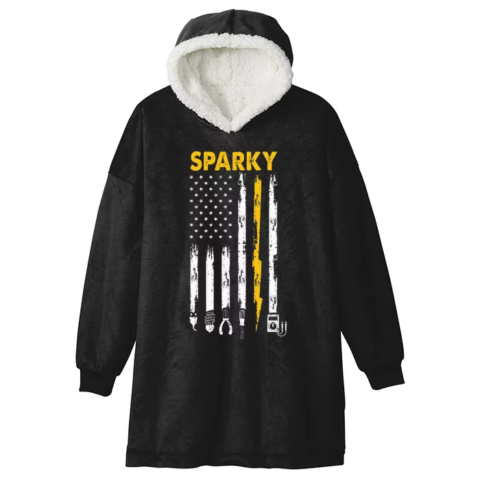 Electrician Us Flag Sparky Tools Hooded Wearable Blanket