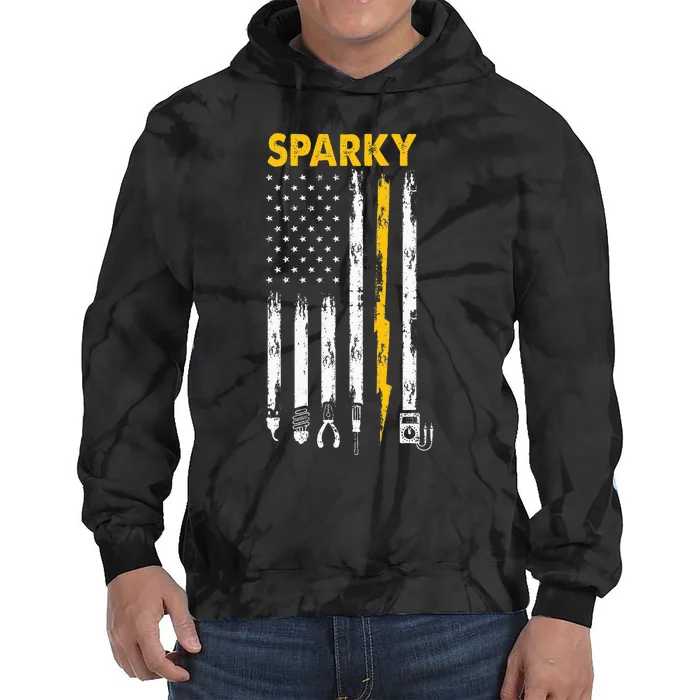 Electrician Us Flag Sparky Tools Tie Dye Hoodie