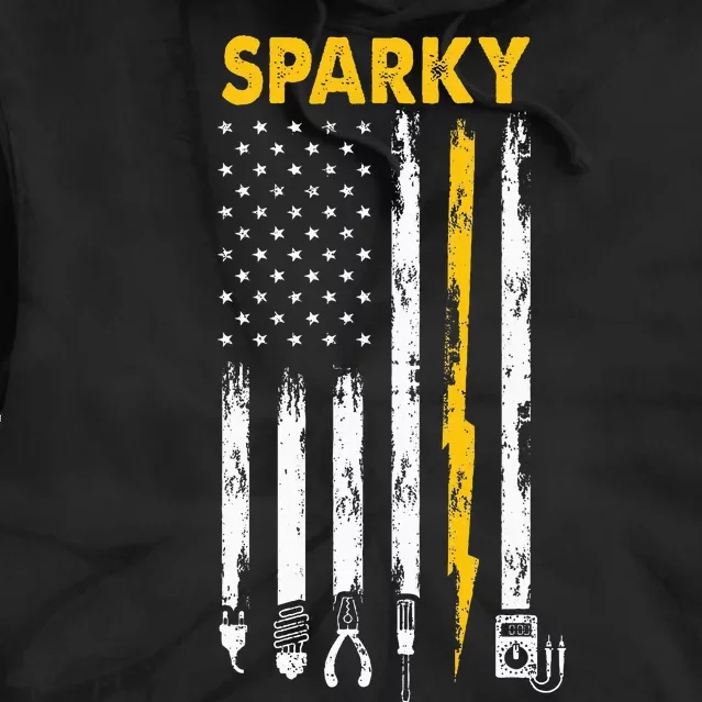 Electrician Us Flag Sparky Tools Tie Dye Hoodie