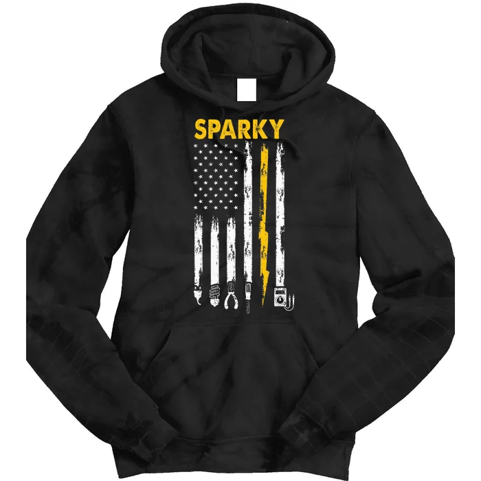 Electrician Us Flag Sparky Tools Tie Dye Hoodie