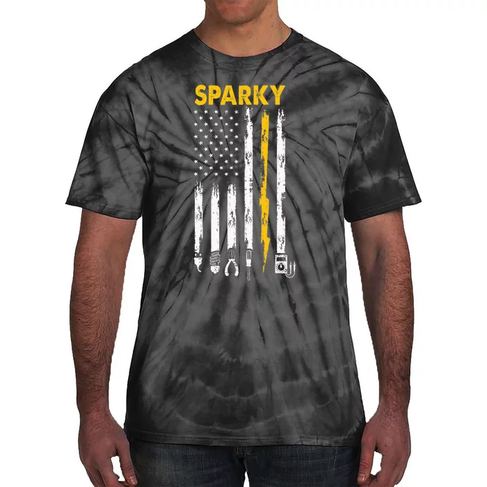 Electrician Us Flag Sparky Tools Tie-Dye T-Shirt