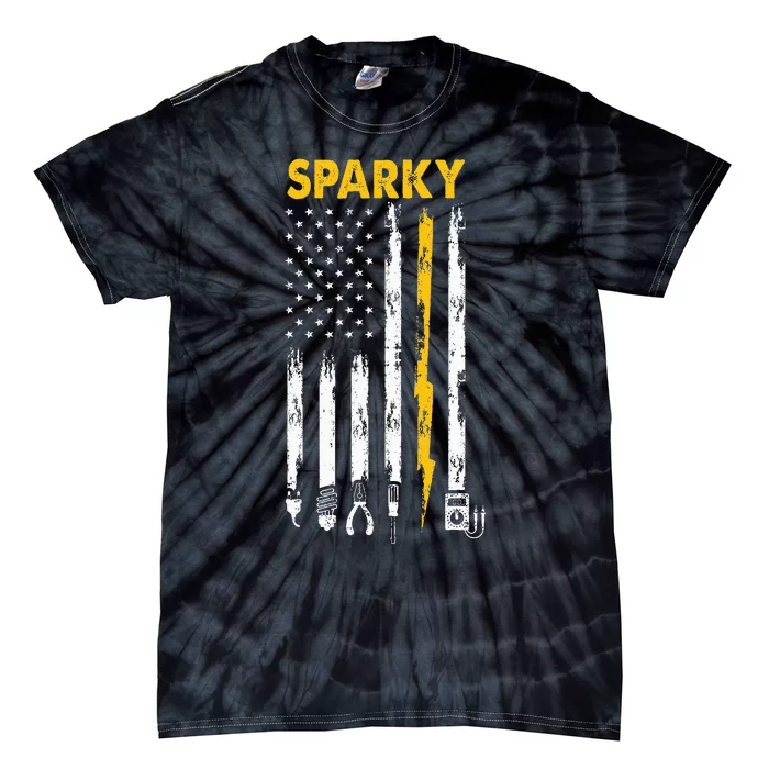 Electrician Us Flag Sparky Tools Tie-Dye T-Shirt