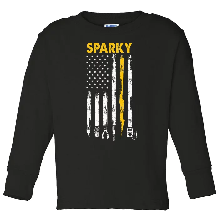 Electrician Us Flag Sparky Tools Toddler Long Sleeve Shirt