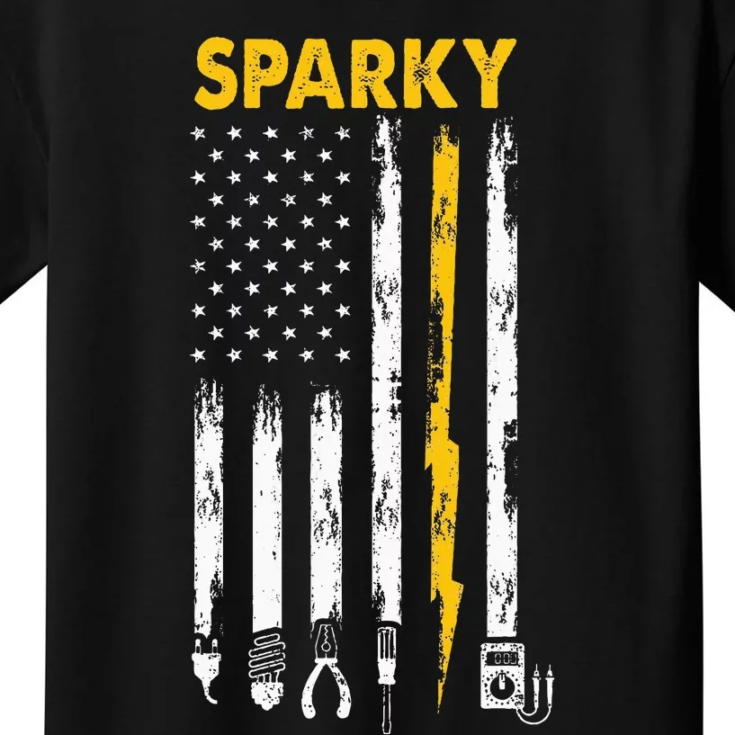 Electrician Us Flag Sparky Tools Kids T-Shirt