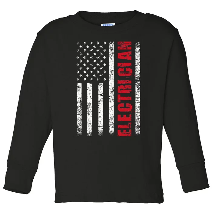 Electrician Usa Flag Lineman Electrical Worker Repairmen Toddler Long Sleeve Shirt