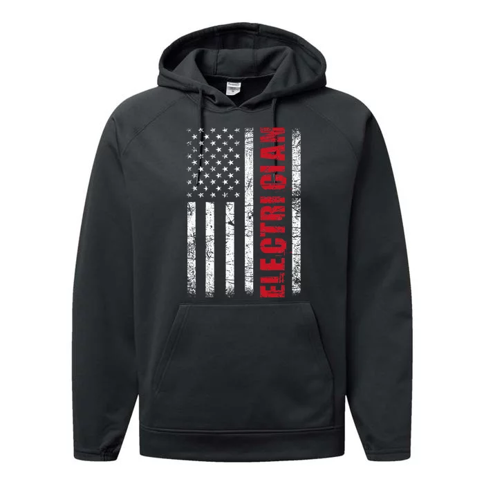 Electrician Usa Flag Lineman Electrical Worker Repairmen Performance Fleece Hoodie