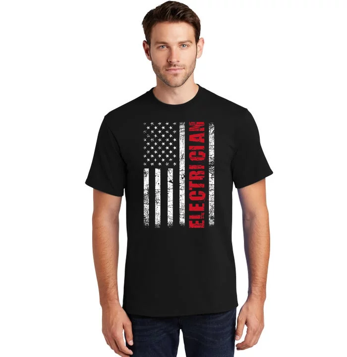 Electrician Usa Flag Lineman Electrical Worker Repairmen Tall T-Shirt