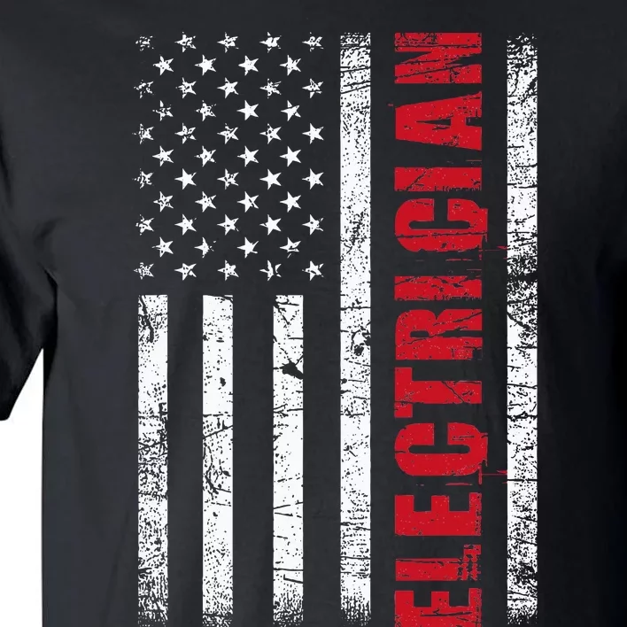 Electrician Usa Flag Lineman Electrical Worker Repairmen Tall T-Shirt