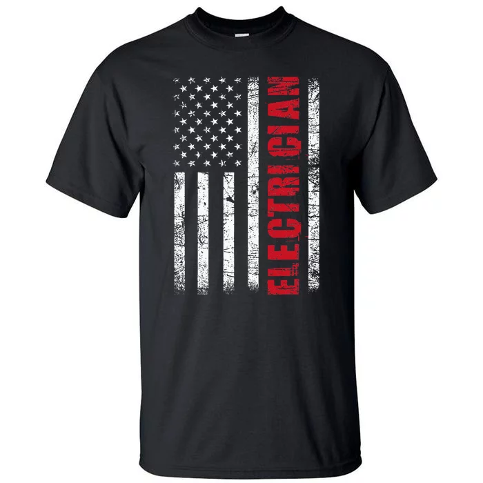 Electrician Usa Flag Lineman Electrical Worker Repairmen Tall T-Shirt