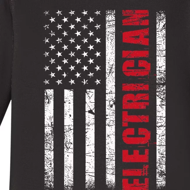 Electrician Usa Flag Lineman Electrical Worker Repairmen Baby Long Sleeve Bodysuit