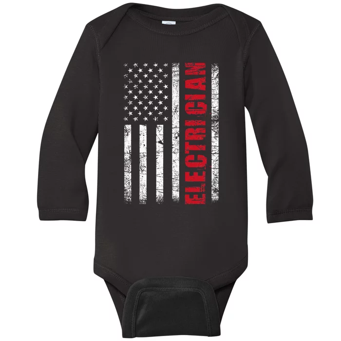 Electrician Usa Flag Lineman Electrical Worker Repairmen Baby Long Sleeve Bodysuit