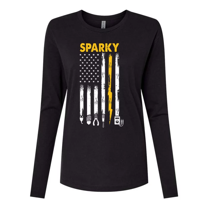 Electrician US Flag Sparky Tools Womens Cotton Relaxed Long Sleeve T-Shirt