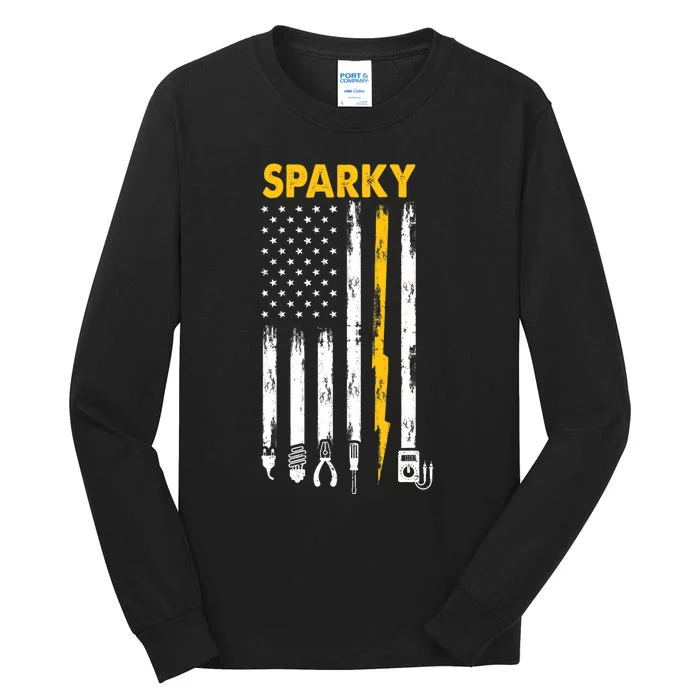 Electrician US Flag Sparky Tools Tall Long Sleeve T-Shirt