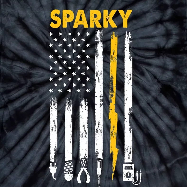 Electrician US Flag Sparky Tools Tie-Dye T-Shirt