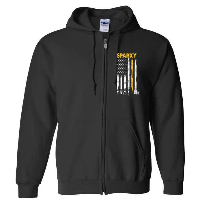 Electrician US Flag Sparky Tools Full Zip Hoodie