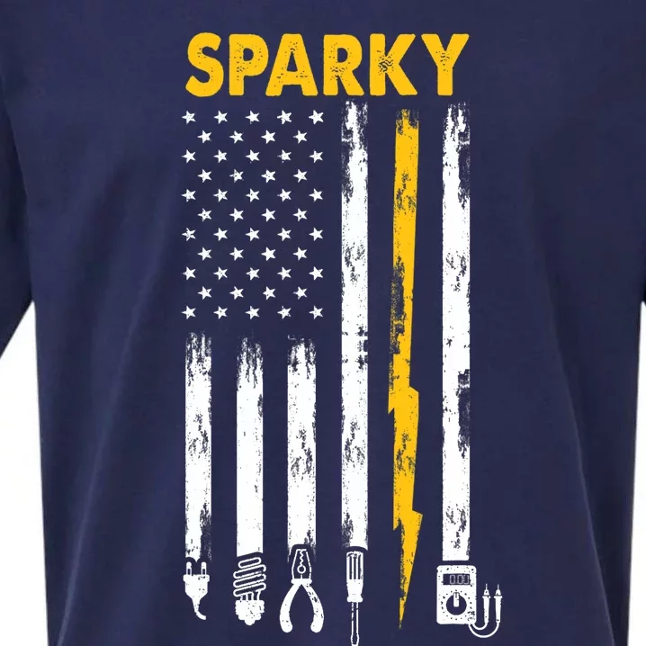 Electrician US Flag Sparky Tools Sueded Cloud Jersey T-Shirt