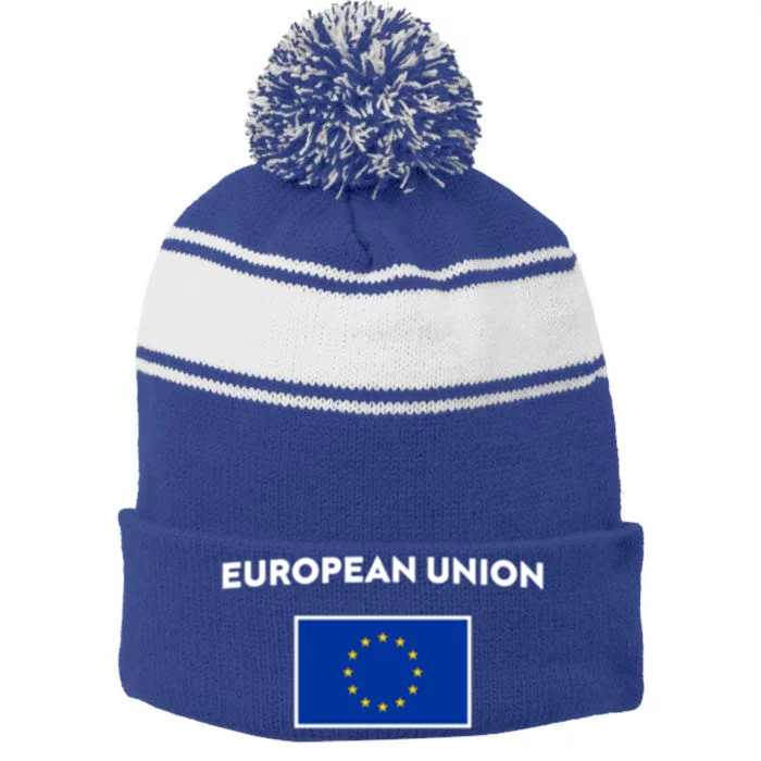 European Union Flag Blue Yellow Cool Gift Stripe Pom Pom Beanie