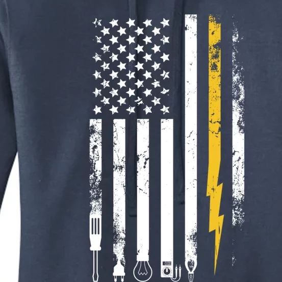 Electrician Us Flag Electricians Tools Cute Gift Women's Pullover Hoodie