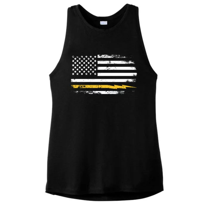 Electrician Us Flag Meaningful Gift Ladies Tri-Blend Wicking Tank