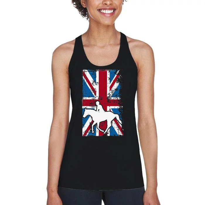 Equestrian Uk Flag United Kingdom Horse Silhouette Women's Racerback Tank