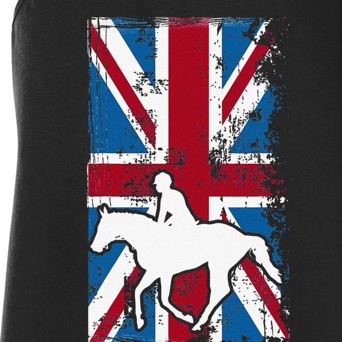 Equestrian Uk Flag United Kingdom Horse Silhouette Women's Racerback Tank