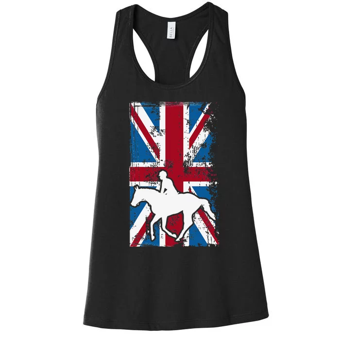 Equestrian Uk Flag United Kingdom Horse Silhouette Women's Racerback Tank