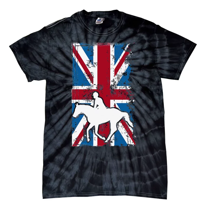 Equestrian Uk Flag United Kingdom Horse Silhouette Tie-Dye T-Shirt