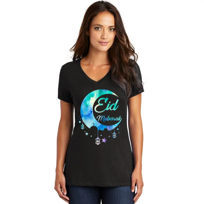 Eid Ul Fitr Mubarak Women's V-Neck T-Shirt