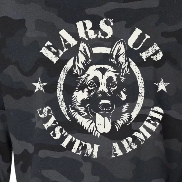 Ears Up System Armed German Shepherd Canine Dog Cropped Pullover Crew