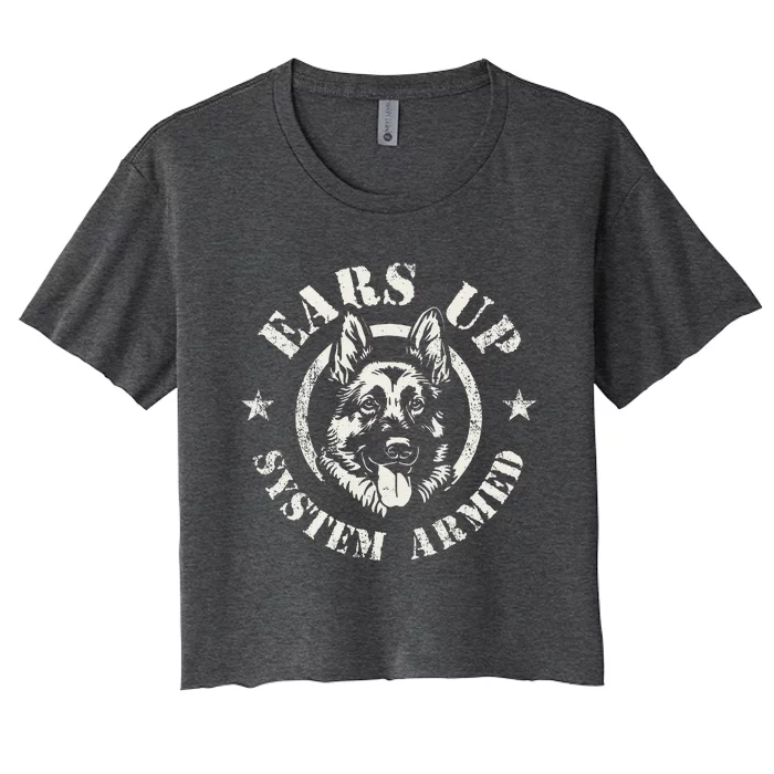 Ears Up System Armed German Shepherd Canine Dog Women's Crop Top Tee