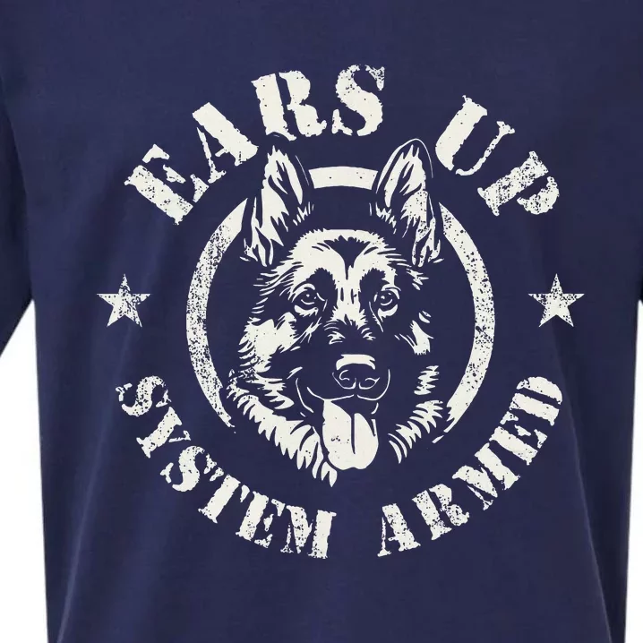 Ears Up System Armed German Shepherd Canine Dog Sueded Cloud Jersey T-Shirt