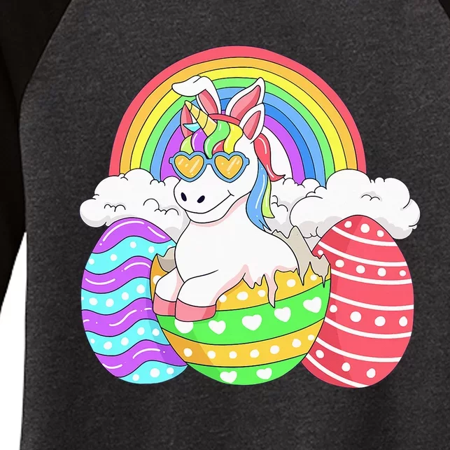 Easter Unicorn With Eggs Happy Easter Women's Tri-Blend 3/4-Sleeve Raglan Shirt