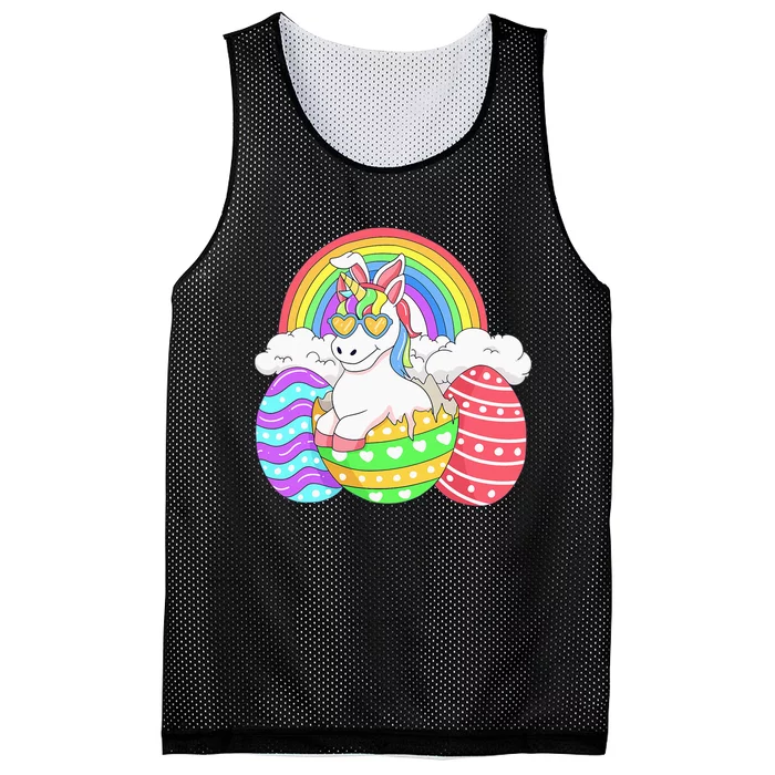 Easter Unicorn With Eggs Happy Easter Mesh Reversible Basketball Jersey Tank