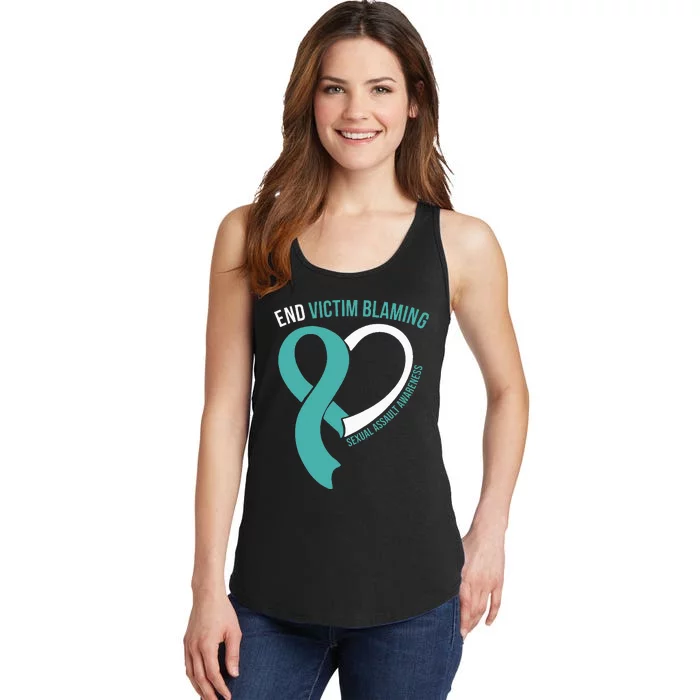 End Victim Blaming Ribbon Heart Sexual Assault Awareness Ladies Essential Tank