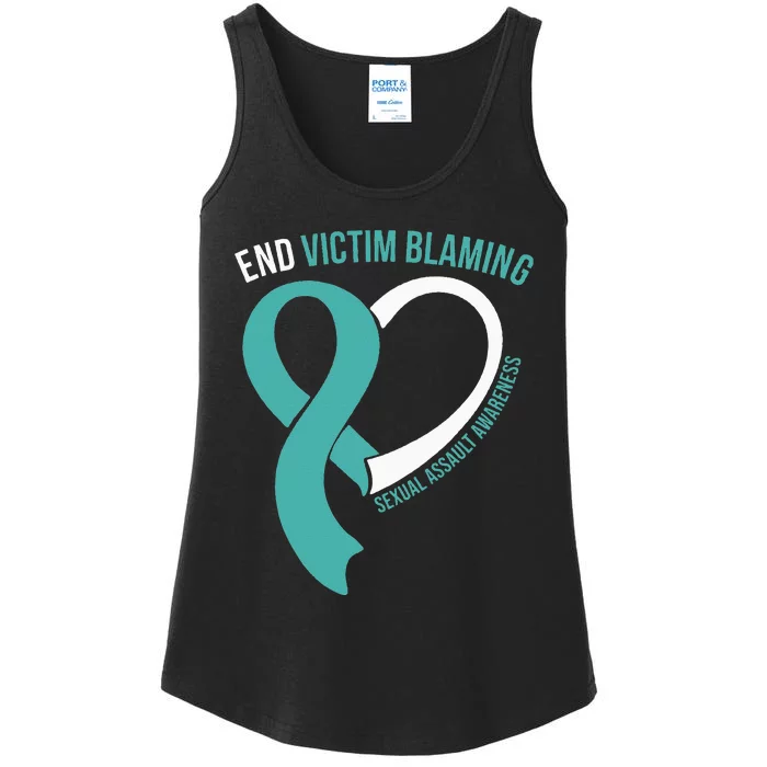 End Victim Blaming Ribbon Heart Sexual Assault Awareness Ladies Essential Tank