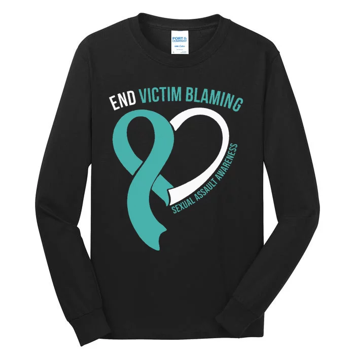 End Victim Blaming Ribbon Heart Sexual Assault Awareness Tall Long Sleeve T-Shirt