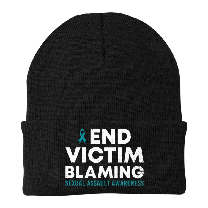 End Victim Blaming Sexual Assault Awareness Month Ribbon Knit Cap Winter Beanie